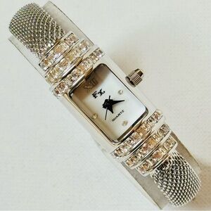Vintage FX Franz Xavier Women's  Art Deco Crystal Barrel Dress Watch Silver Mesh